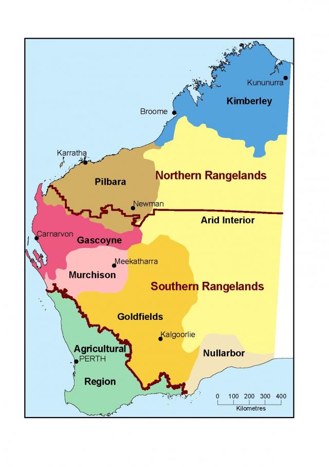 Map of the Western Australian rangeland regions