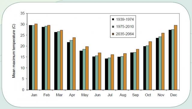 Bar chart showing increasing maximums for each month