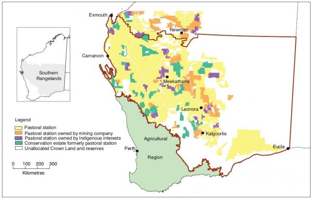 Map showing land tenure in the Southern Rangelands, as at June 2016