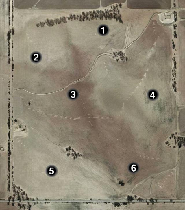 Aerial view of the paddock used in the worked example showing the locations of different soil types