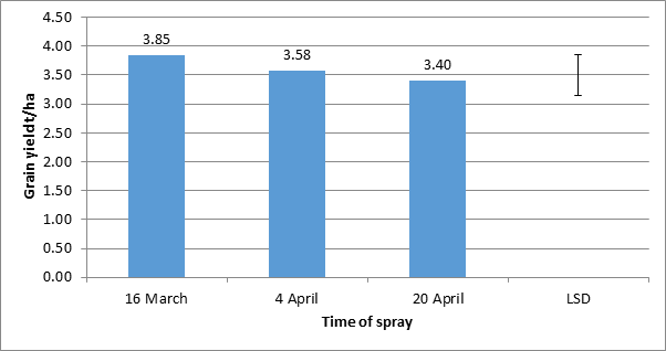 Trojan grain yield on time of weed removal trial