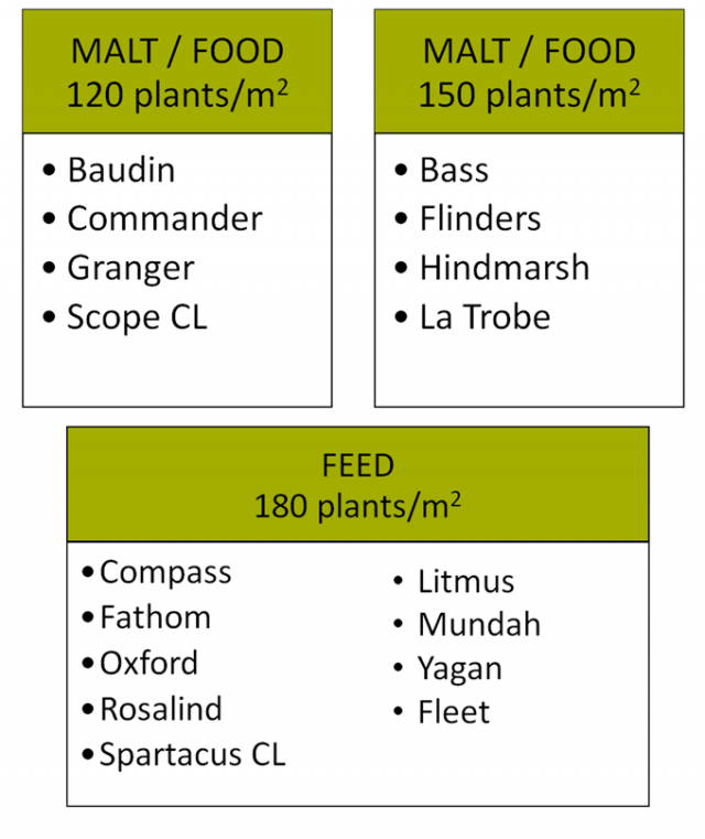 Suggested plant density per m2 by variety.