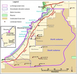 Map showing the La Grange project study area in the Pilbara region of Western Australia