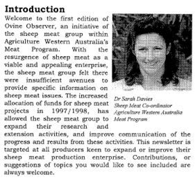 Snip from the first edition of the Ovine Observer newsletter introducing the newsletter