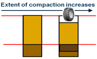 Drawing showing how soil compaction can increase bulk density in the topsoil and result in an inaccurate estimate of soil organic carbon stocks