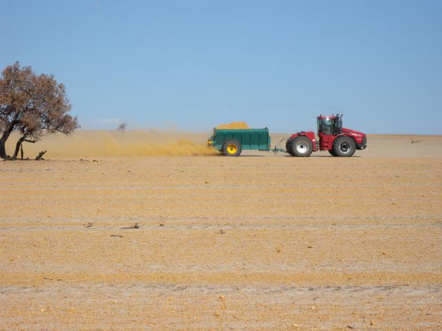 Clay being spread at a low rate onto sand at Badgingarra, soil was left bare following a fire.