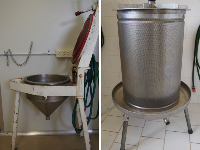 Old and new grape press shown