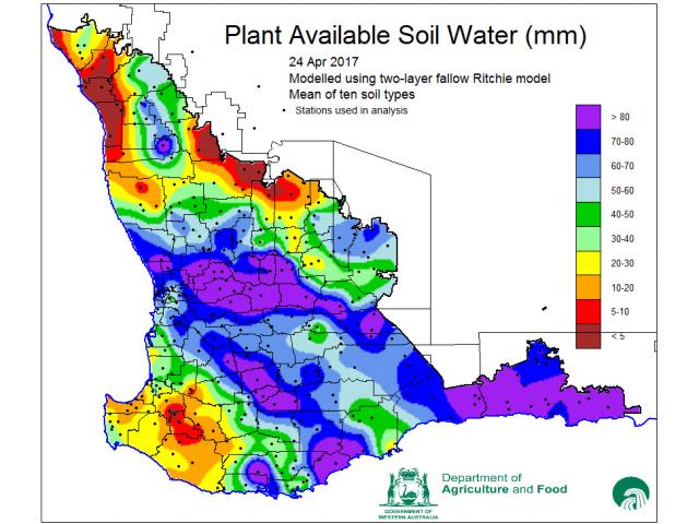 Soil water map of SW western Australia representing April 2017