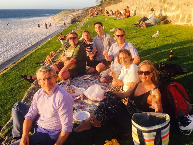 UK wine buyers enjoying WA wines on the beach