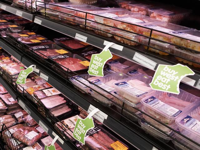 Meats on display at supermarket