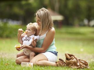 Mother and baby enjoying the Born Pure baby food range