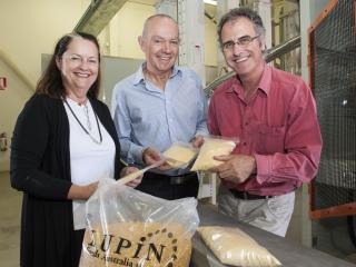Photo captions: Department of Agriculture and Food (DAFWA) Trade Development Liaison Officer Carolyn Hine, Lupin Foods Australia General Manager David Fienberg and DAFWA Grains Industry Executive Director Dr Mark Sweetingham.