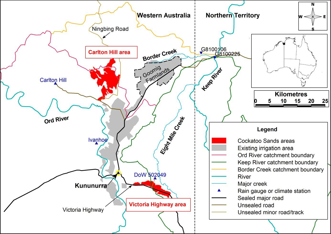 Map of the Cockatoo Sands study area in relation to Kununurra