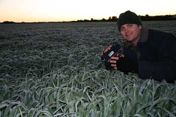 Photo caption: Department of Agriculture and Food researcher Ben Biddulph, pictured monitoring frost levels in a paddock at Cuballing, has been honoured for his contribution to the grains industry with the 2014 Grains Research and Development Corporation