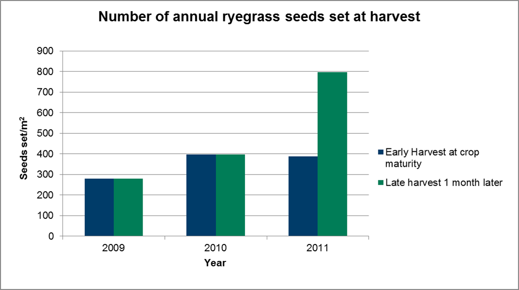 Annual ryegrass dropped in two scenarios, an early and a late harvest