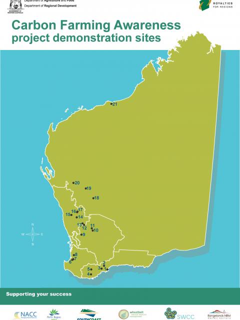 Map showing locations of carbon farming trial sites